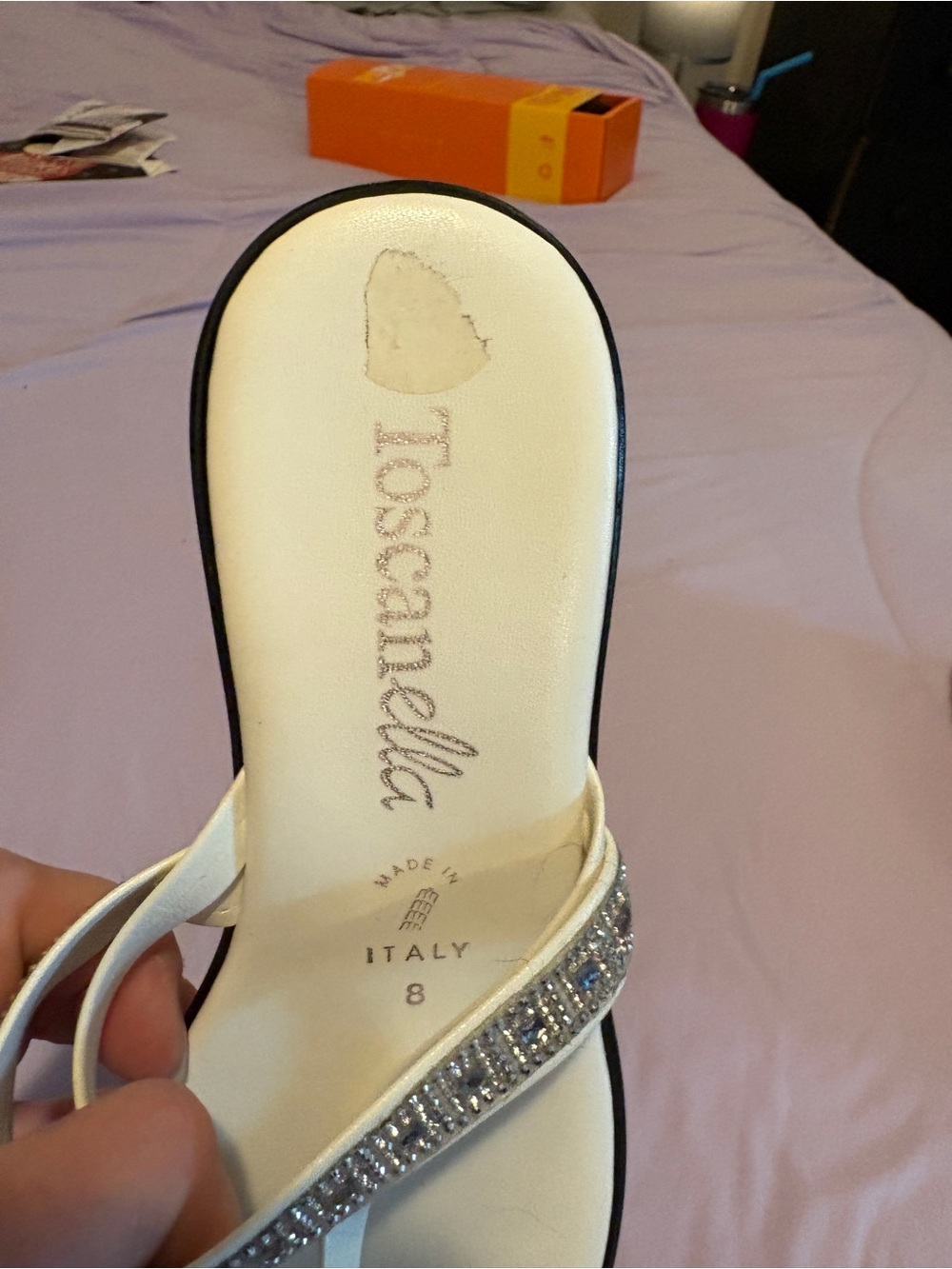 Toscana Ella White Crystal-Trim Thong Sandals - Picture 5 of 7